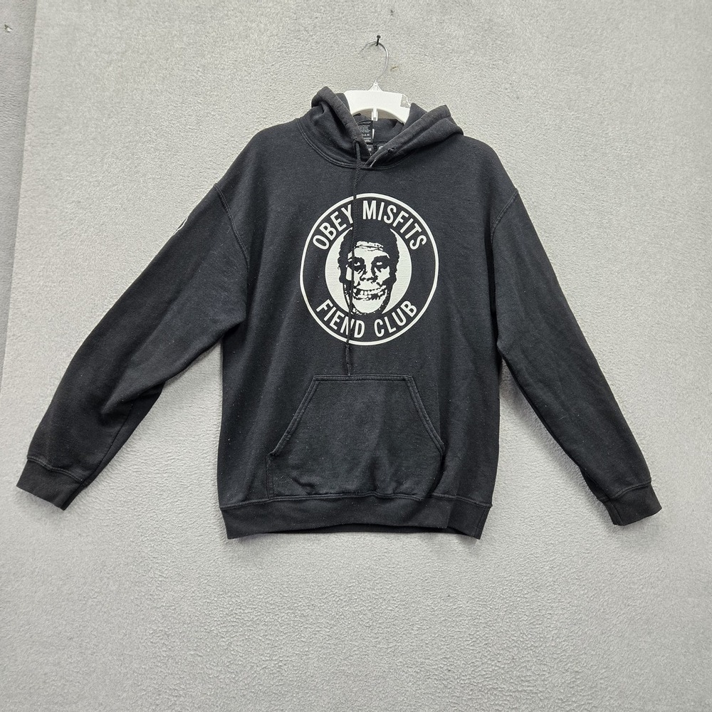 Obey x Misfits Men Hoodie M Black Fiend Club Logo Graphic Print Fleece Pullover